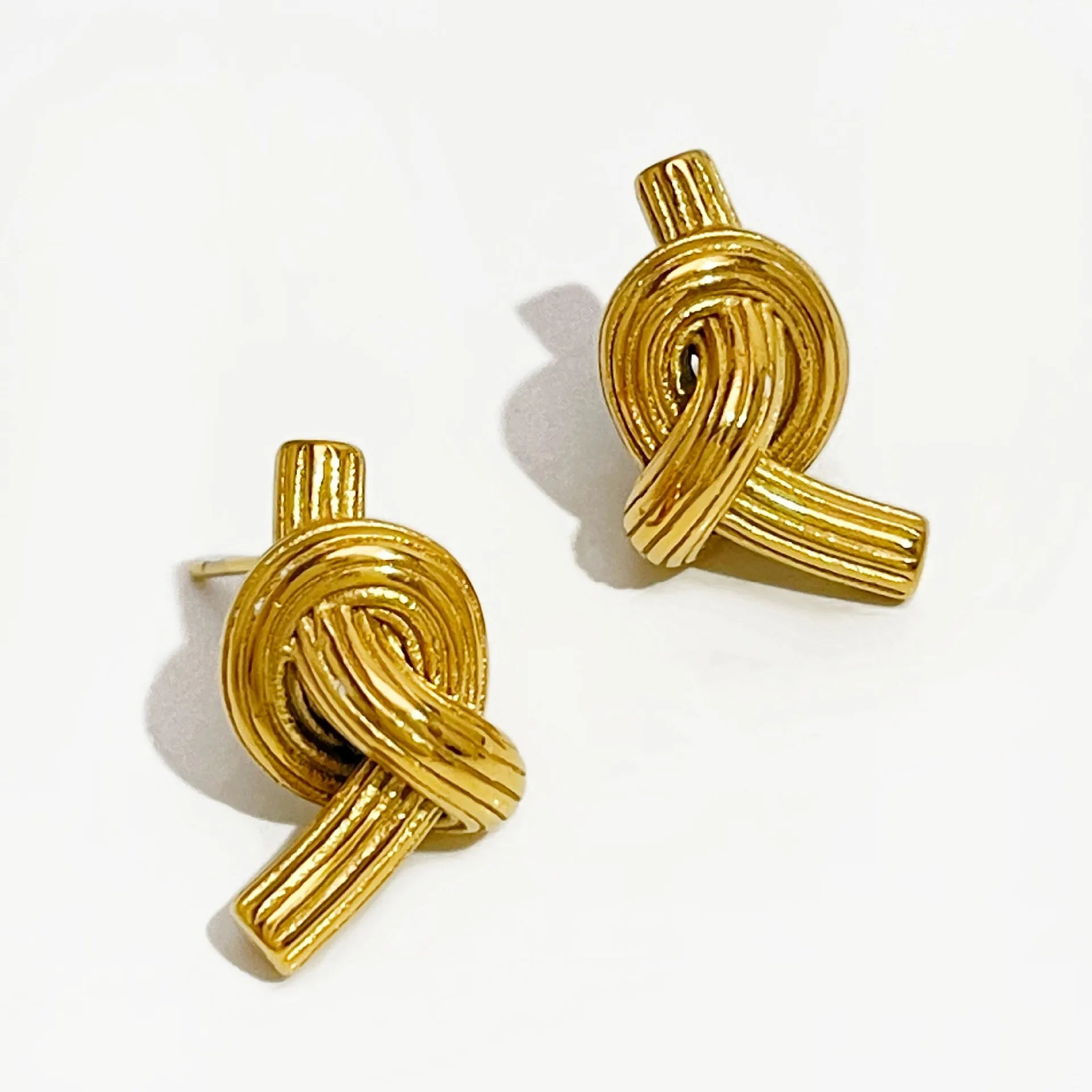 18K Gold-Plated Twisted Knot Stud Earrings OutfitFlow