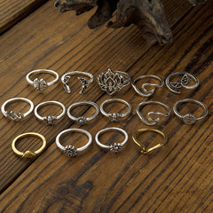 Alloy Multi Shapes 15-Piece Ring Set