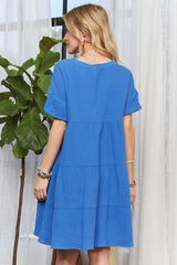 ADORA Tiered Notched Short Sleeve Dress OutfitFlow