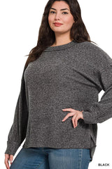 Zenana Full Size Brushed Ribbed Hacci Drop Shoulder Sweater Plus Size Trendsi