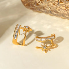 Stainless Steel Zircon Double-Layered Earrings OutfitFlow