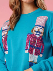 Christmas Sequin Nutcracker Dropped Shoulder Sweatshirt OutfitFlow