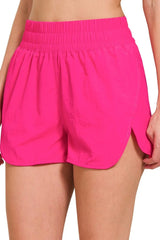 Zenana Windbreaker Smocked Waistband Running Shorts OutfitFlow
