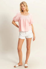HYFVE Crochet Detail Puff Sleeve Peasant Top OutfitFlow