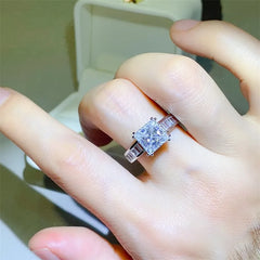 3 Carat Moissanite 925 Sterling Silver Square Shape Ring Silver OutfitFlow