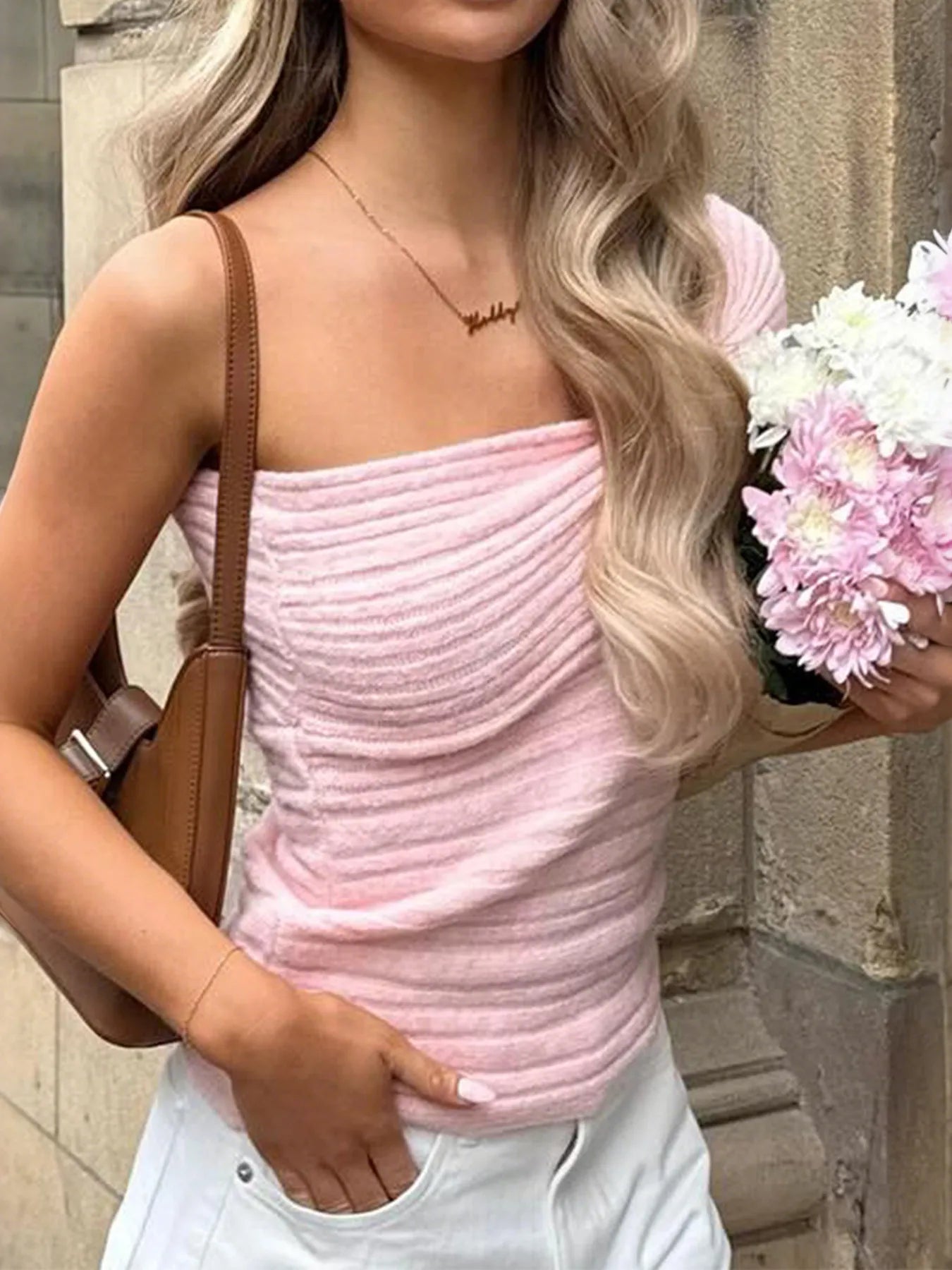 One Shoulder Ribbed Sweater OutfitFlow