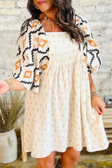 Geometric Square Neck Half Sleeve Mini Dress OutfitFlow
