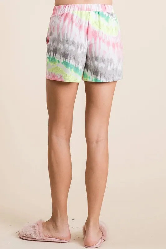 BiBi Tie Dye Print Shorts With Twill Tape Drawstring OutfitFlow