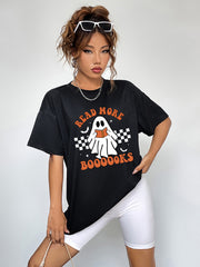 Round Neck Short Sleeve Ghost Graphic T-Shirt OutfitFlow