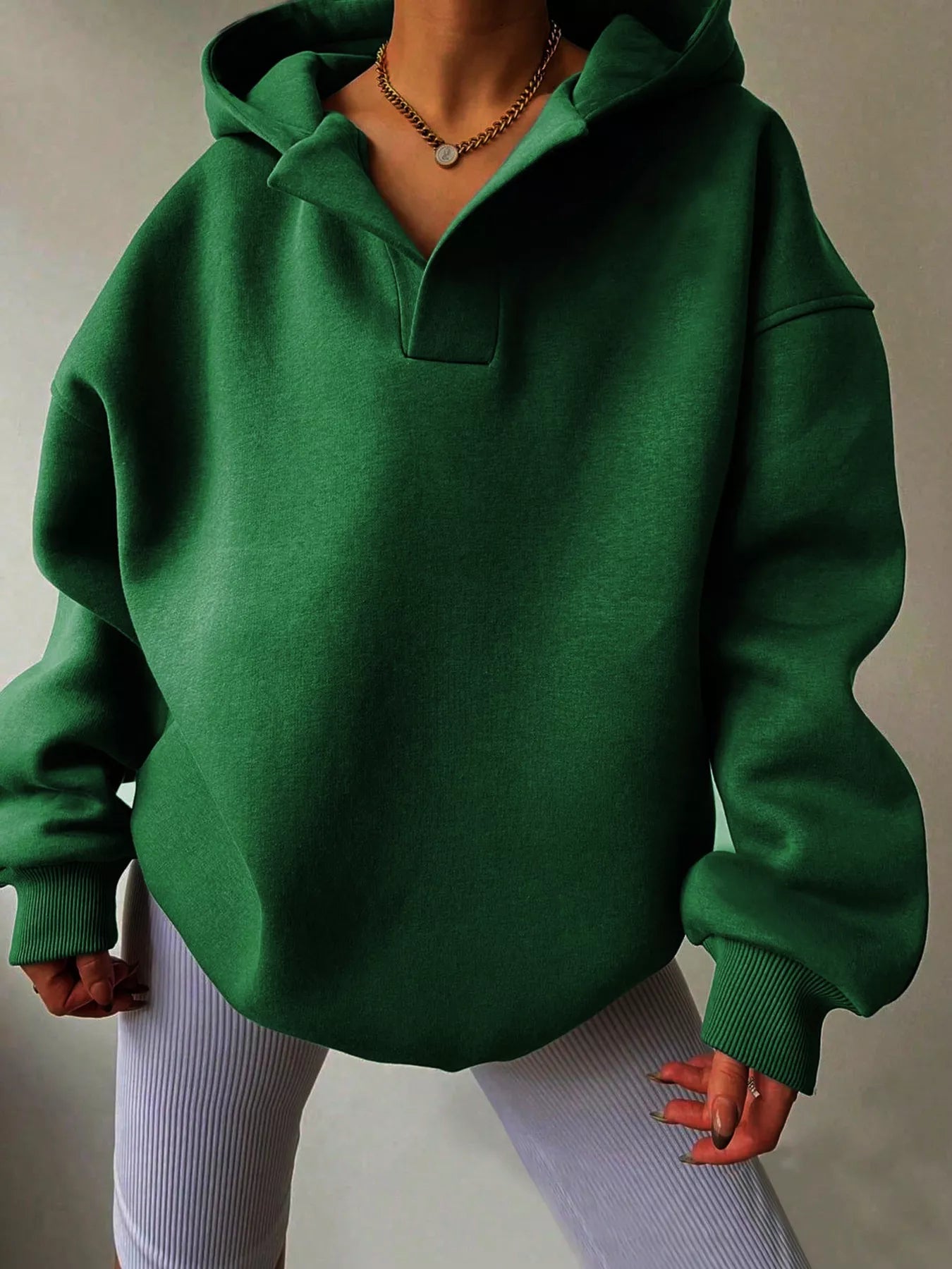 Dropped Shoulder Long Sleeve Sweatshirt Green OutfitFlow