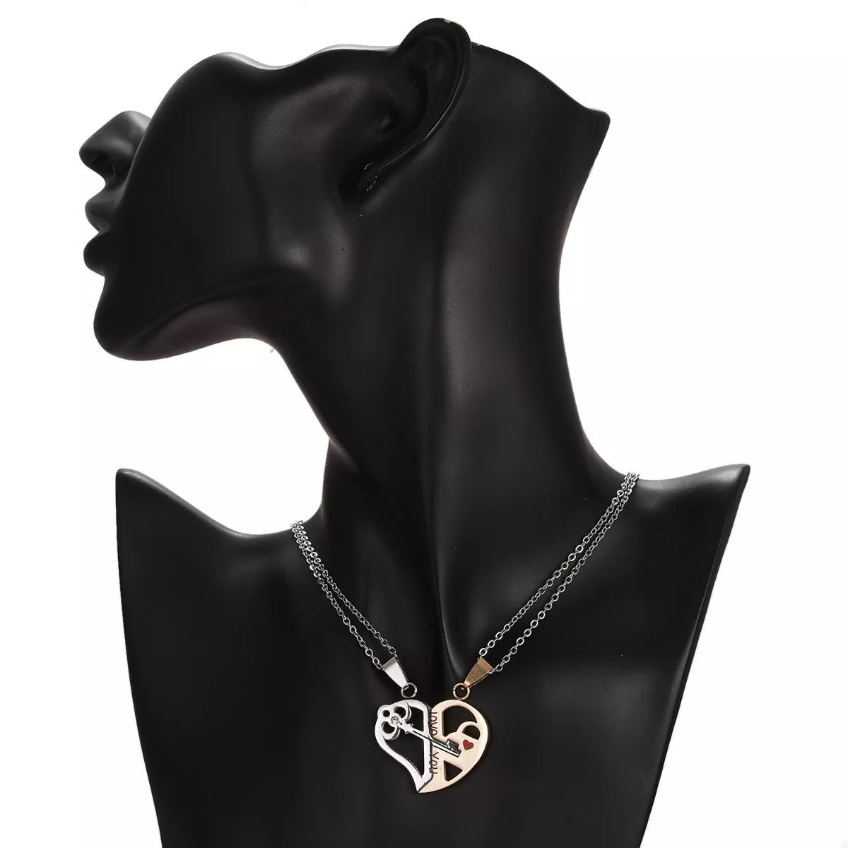 2 Piece Couple Heart Lock Key Necklace OutfitFlow