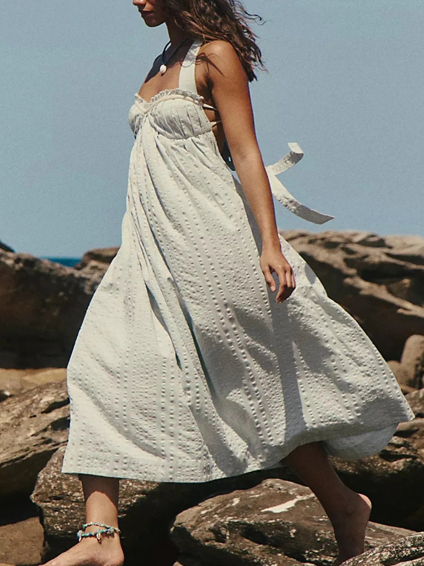 Sweetheart Neck Midi Dress White OutfitFlow