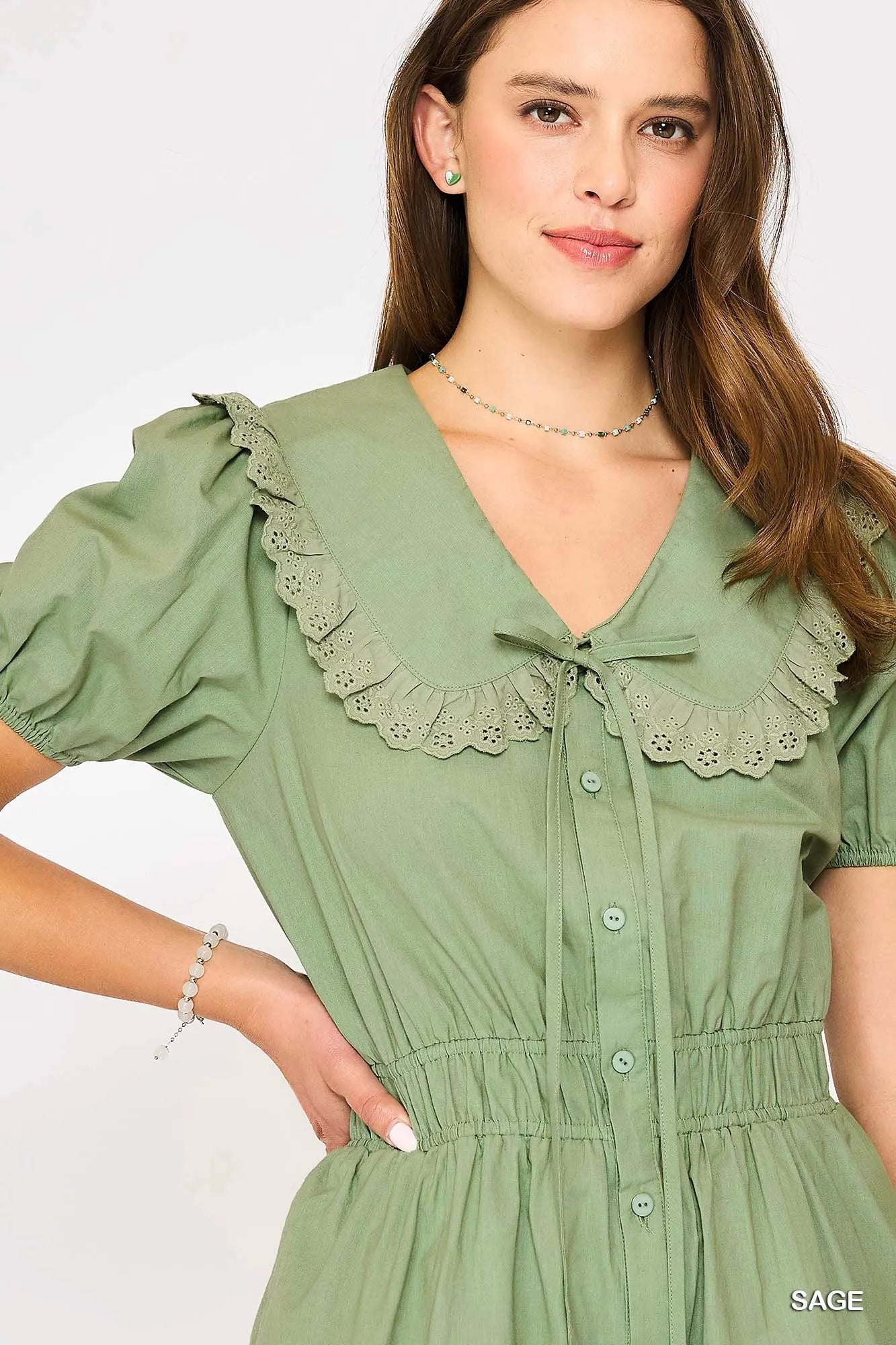 Umgee Collared Short Sleeve Button Down Romper Trendsi