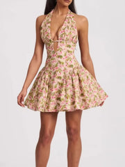 Floral Halter Neck Mini Dress OutfitFlow