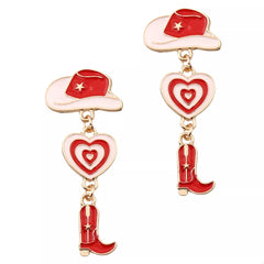 Cowgirl Boots Heart Dangle Earrings OutfitFlow