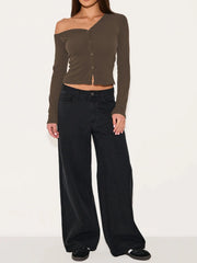 Asymmetrical Neck Button Up Cardigan OutfitFlow