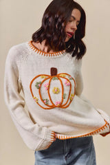 SO ME Pumpkin Floral Embroidered Thanksgiving Sweater OutfitFlow