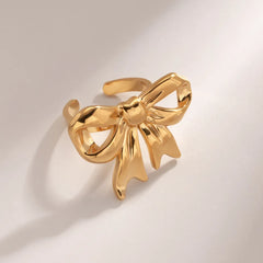 18K Gold-Plated Stainless Steel Bow Ring OutfitFlow