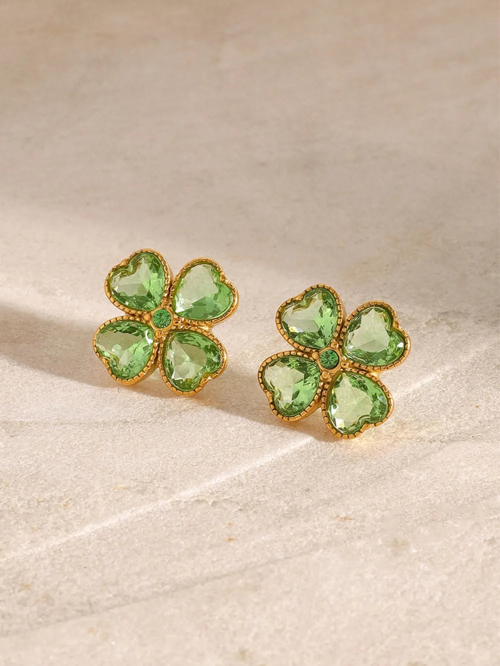 Stainless Steel Zircon Lucky Clover Earrings OutfitFlow