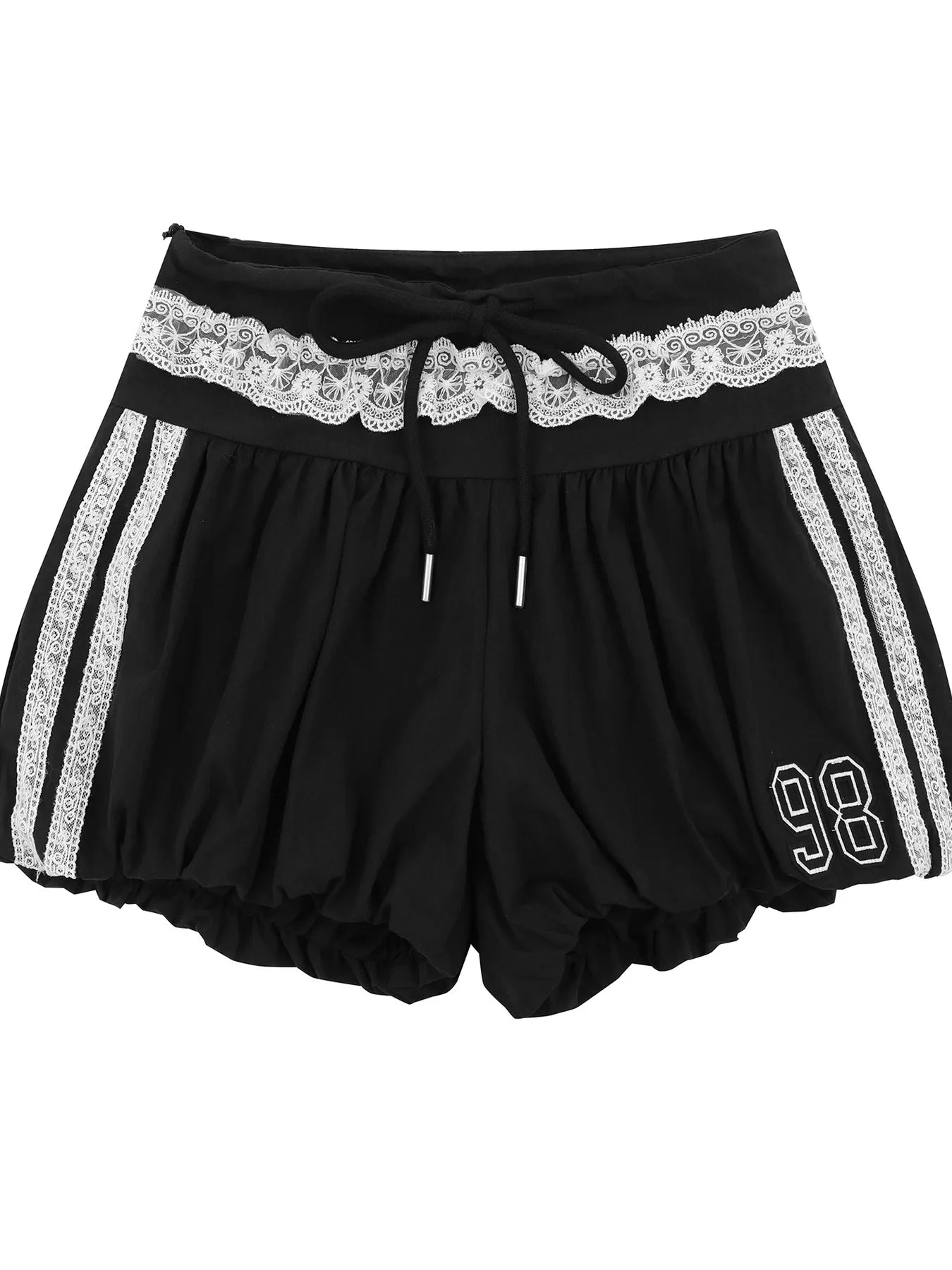 Lace Trim Shorts with Drawstring Black OutfitFlow
