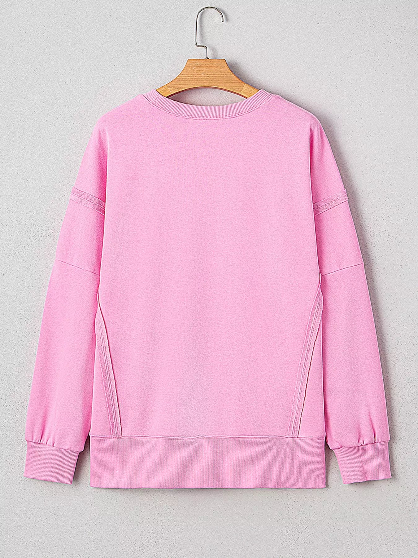 Sequin XOXO Letter Graphic Exposed Seam Baggy Sweatshirt OutfitFlow