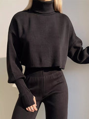 Turtleneck Long Sleeve Top & Pants Set OutfitFlow
