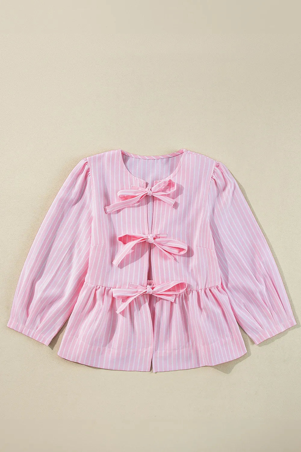Tie Front Striped Peplum Blouse OutfitFlow
