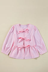 Tie Front Striped Peplum Blouse OutfitFlow