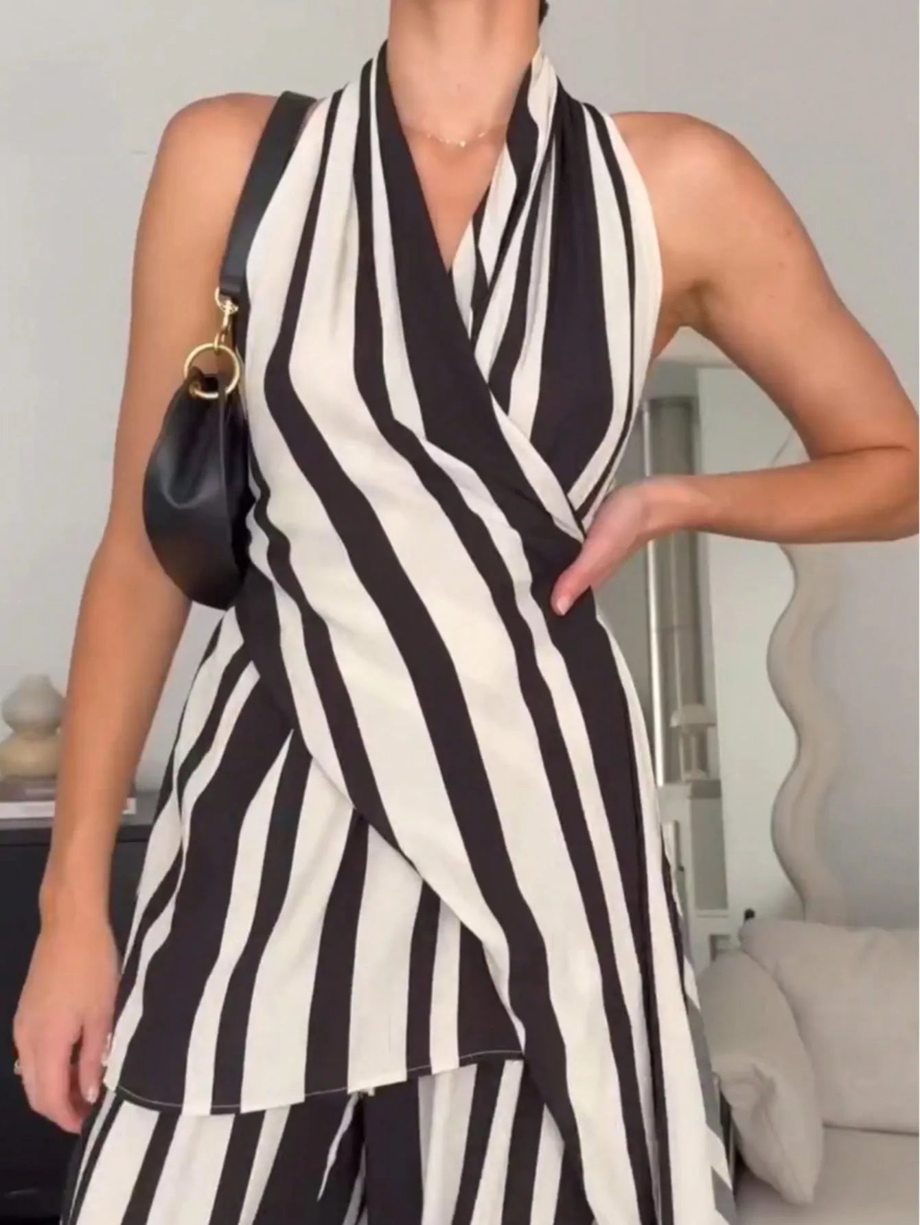 Striped Halter Neck Top and Pants Two-Piece Set OutfitFlow