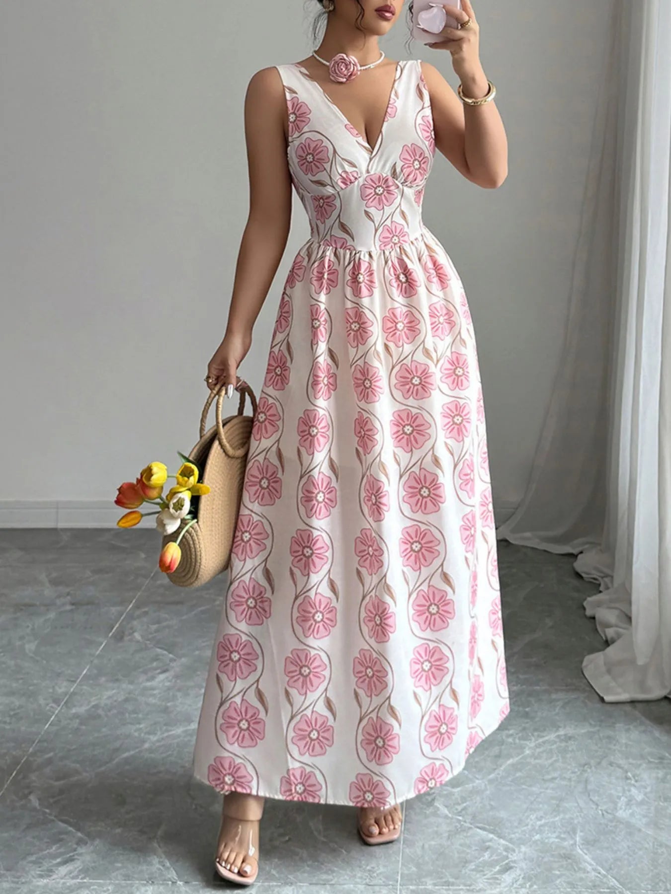Floral Print Sleeveless Maxi Dress OutfitFlow