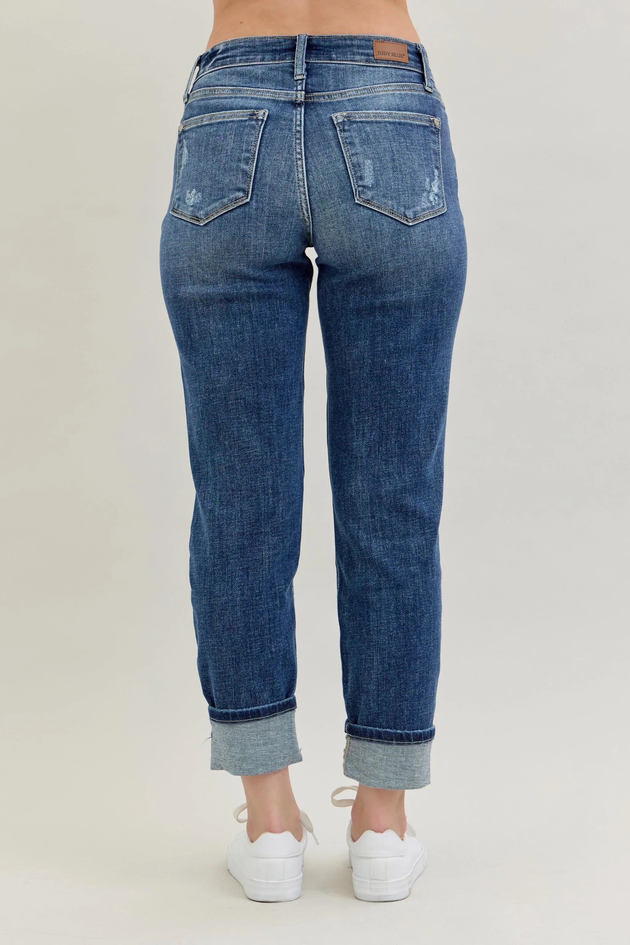 Judy Blue Full Size Mid Rise Cuffed Destroy Bf Jeans Plus Size OutfitFlow