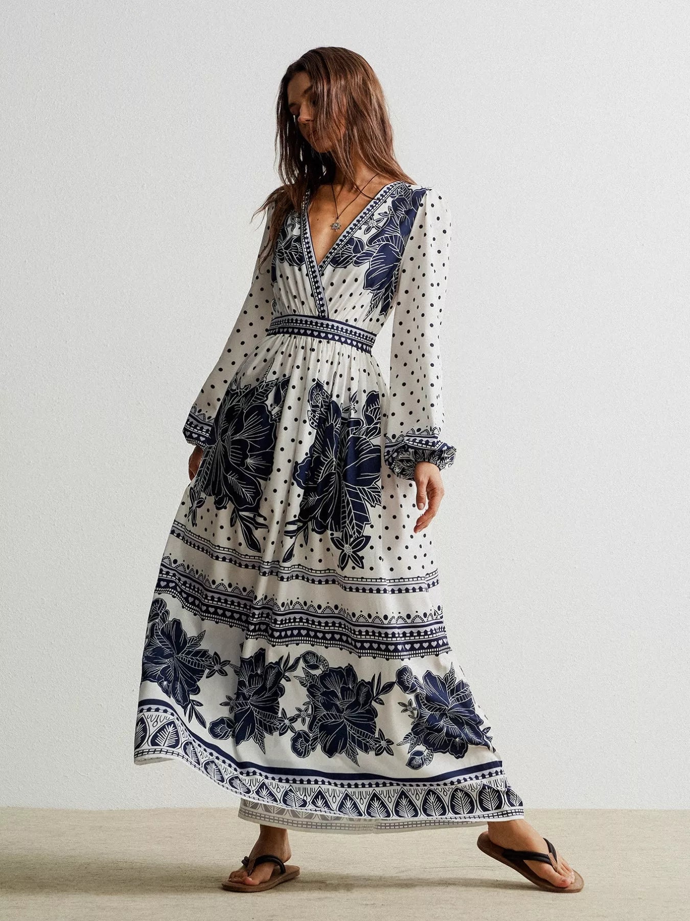 Floral Print Long Sleeve Maxi Dress OutfitFlow