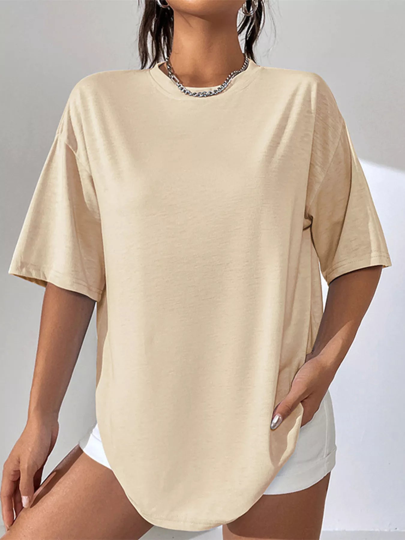 Oversized Solid Color Casual T-Shirt OutfitFlow