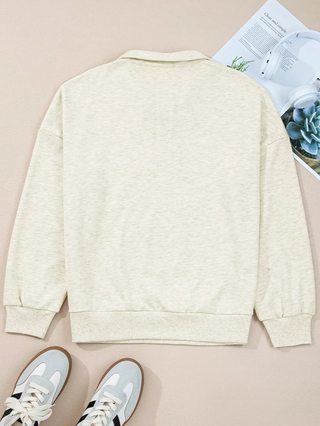 Contrast Striped Patchwork Zip Collar Sweatshirt Trendsi