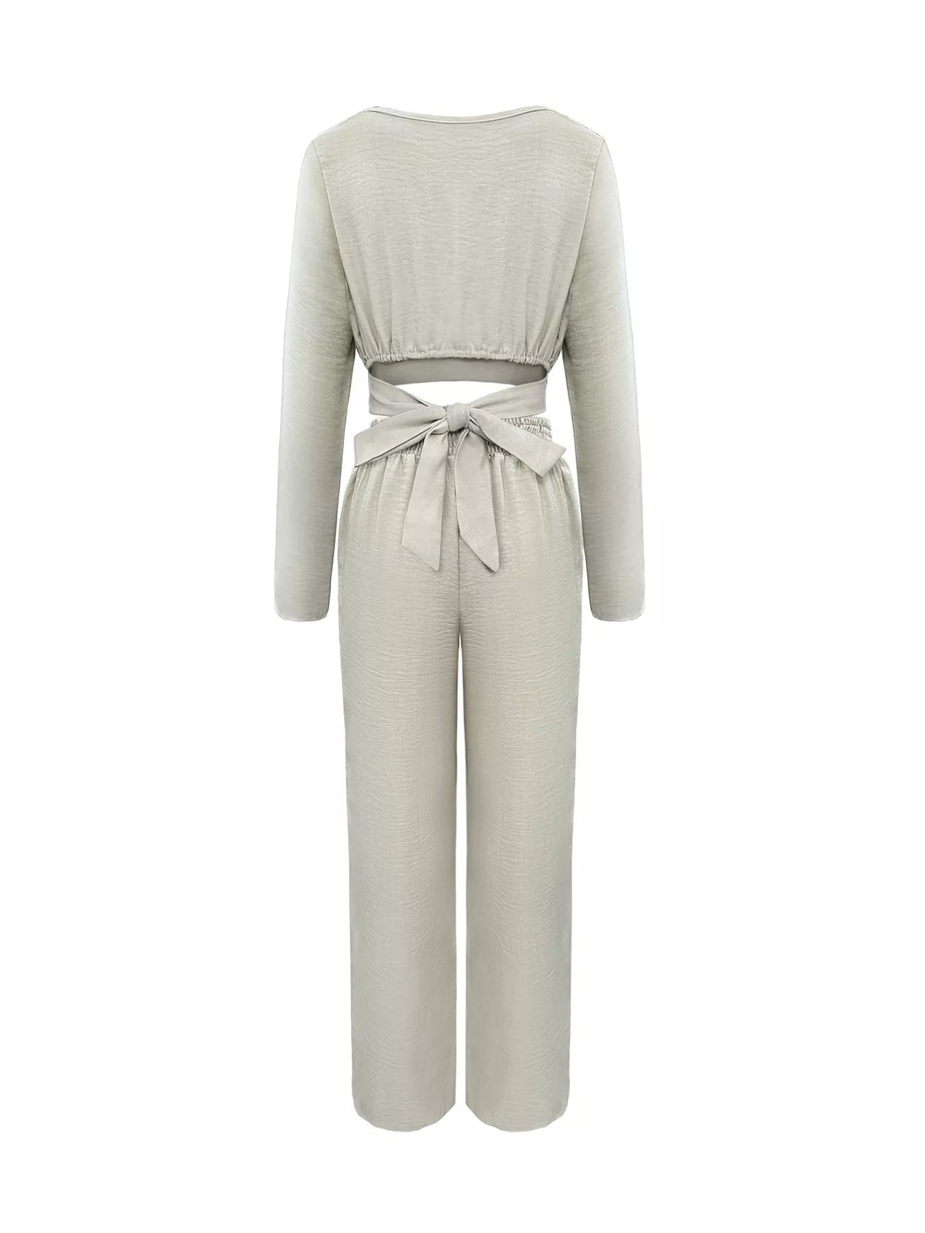 Long Sleeve Crop Top and Wide Leg Pants Set OutfitFlow