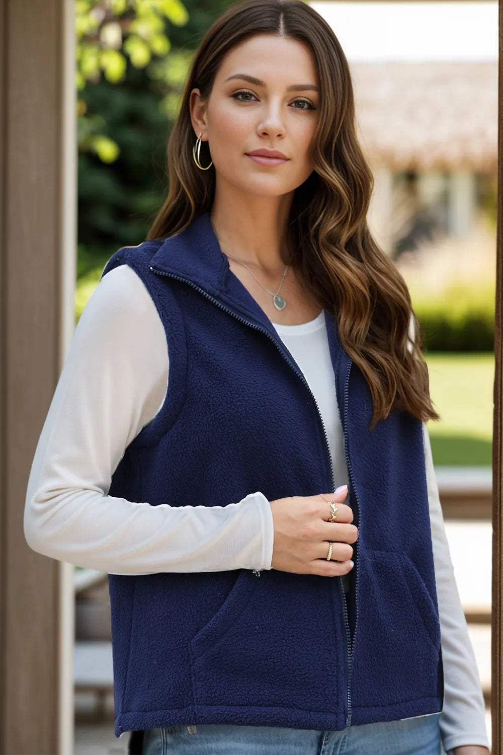 Zip Up Vest Coat with Pockets Trendsi