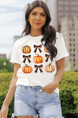 Pumpkin Round Neck Short Sleeve T-Shirt OutfitFlow