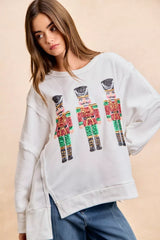 BiBi Christmas Sequin Nutcrackers Embroidery Sweatshirt OutfitFlow