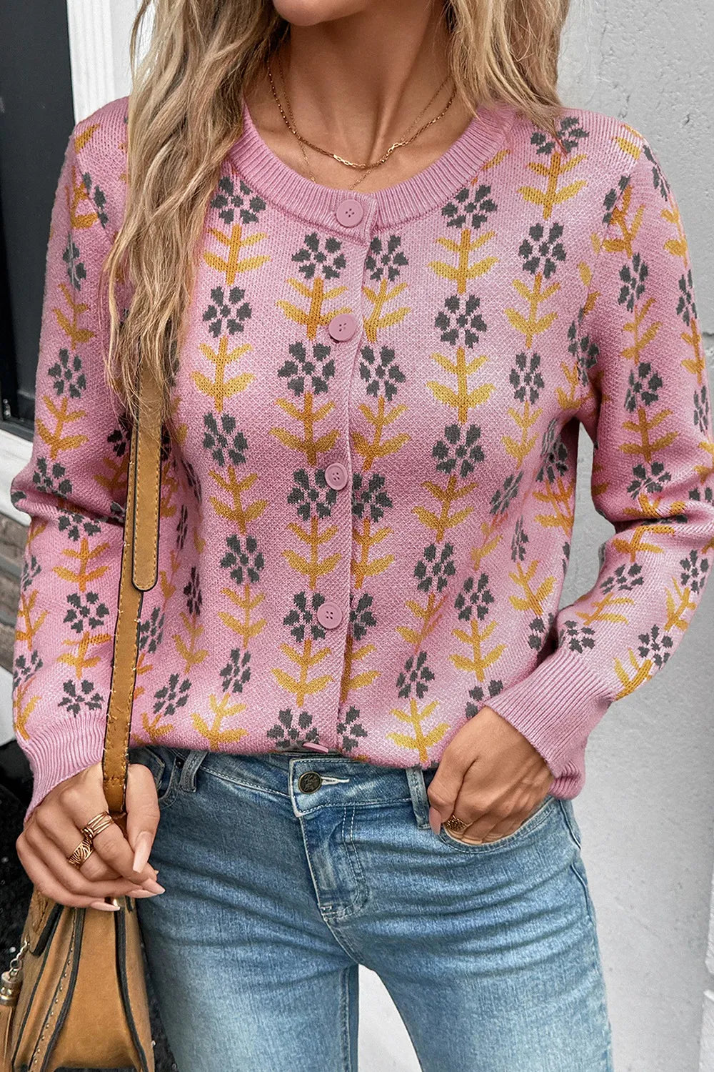 Floral Button-Up Knit Cardigan OutfitFlow