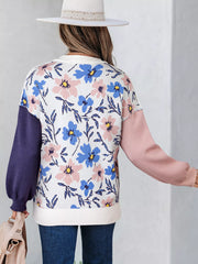 Floral Panel Colorblock Sleeve Patchwork Sweater OutfitFlow