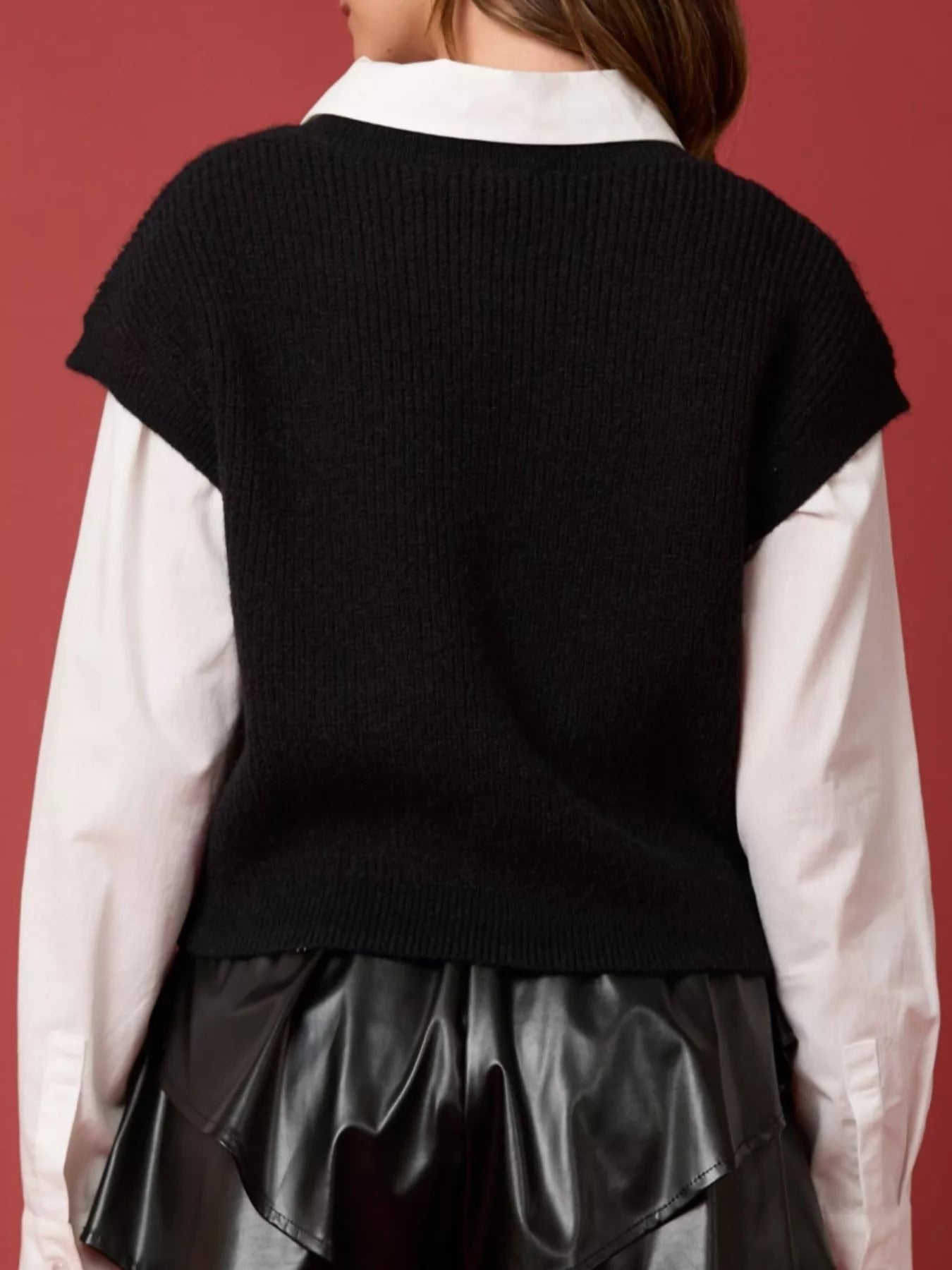Christmas Sequin Round Neck Sweater Vest OutfitFlow