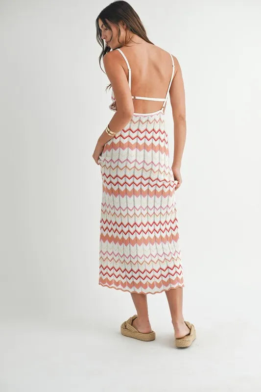 MABLE Lightweight Pointelle Chevron Knit Maxi Dress OutfitFlow