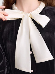 Velvet Bowknot Long Sleeve A-Line Dress OutfitFlow