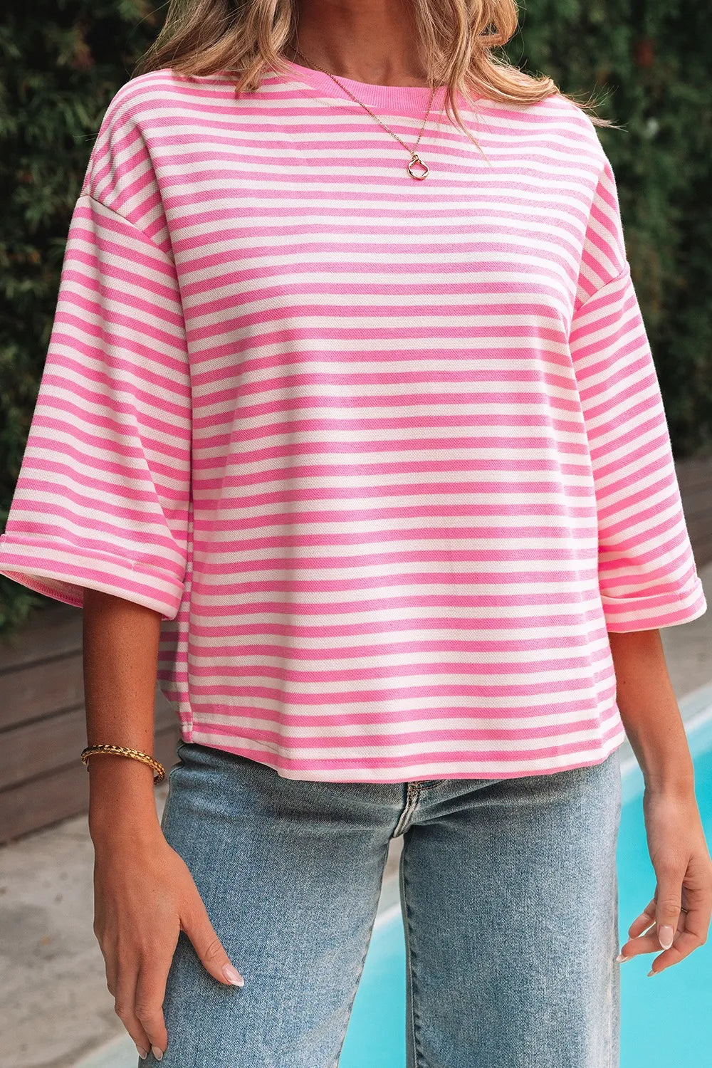 Striped Tie-Back Blouse with Cutout Detail OutfitFlow