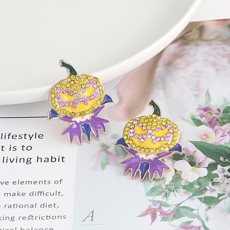Demon Pumpkin Rhinestone Alloy Earrings OutfitFlow