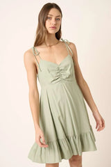 Mittoshop Ruched Detail Spaghetti Tie Mini Dress OutfitFlow