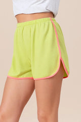 BiBi Cord Rib with Band Side Slit Shorts LIME NEON PINK OutfitFlow