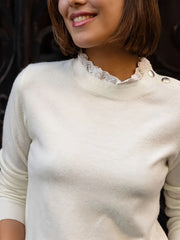 Ribbed Hem Mock Neck Long Sleeve Sweater OutfitFlow