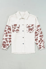 Raw Hem Animal Print Long Sleeve Denim Jacket