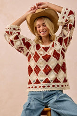 BiBi Diamond Crochet Knit Top OutfitFlow
